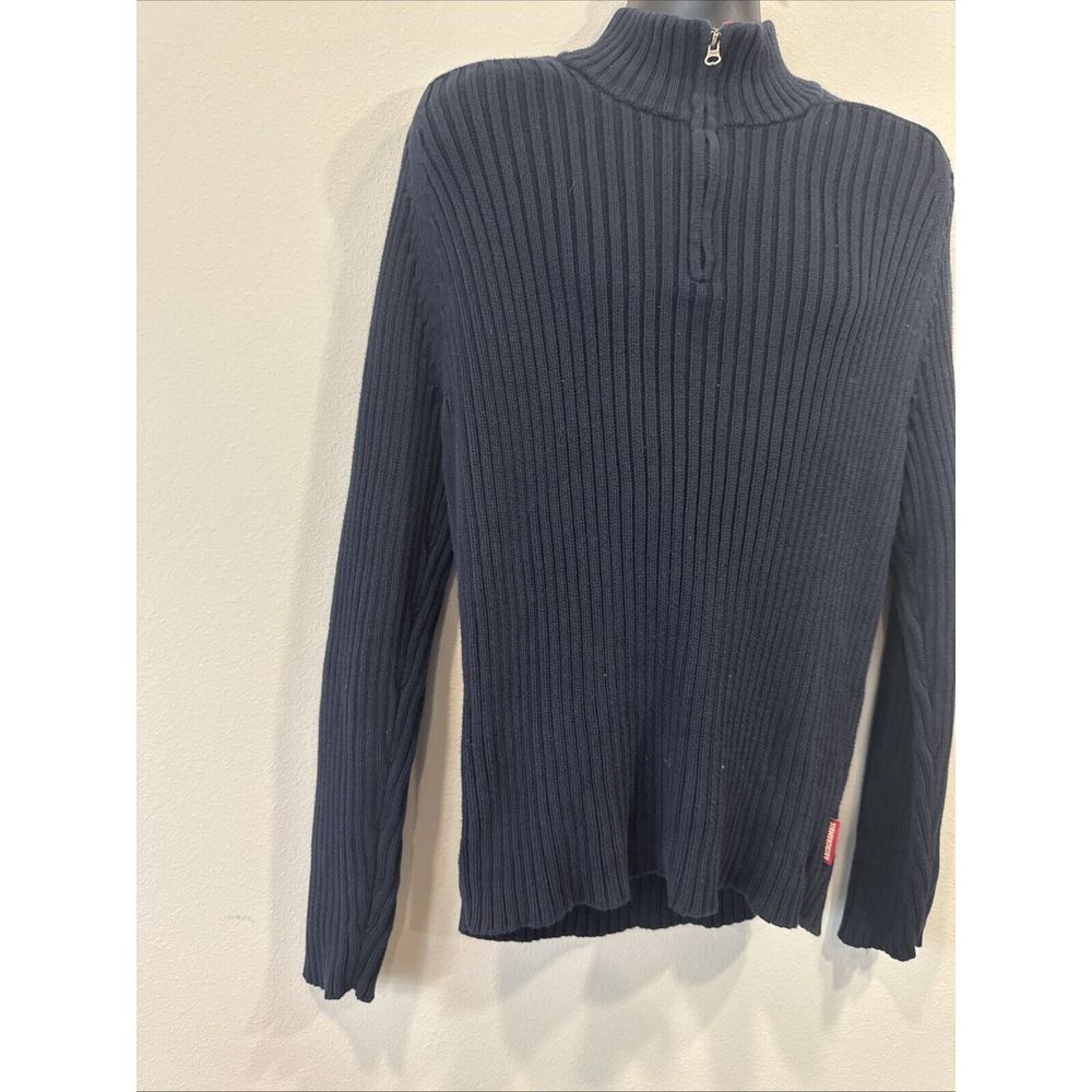 Abercrombie & Fitch Quarter Zip Sweater Men XL Navy Blue Ribbed Muscle Fit - Picture 5 of 9